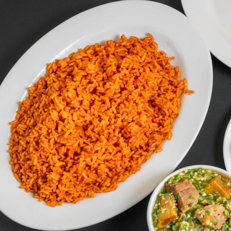 Party-style Nigerian jollof rice at Lagos Flavors in Queen Mary Park, Edmonton, AB