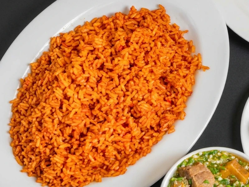 Party-style Nigerian jollof rice at Lagos Flavors in Queen Mary Park, Edmonton, AB